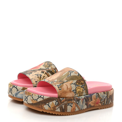 Gucci GG Supreme Monogram Water Flora Angelina Platform Slide Sandals 39.5 Beige Blue Multicolor 3 of 8