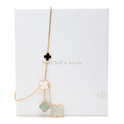 Van Cleef & Arpels 18K Yellow Gold Mother of Pearl Onyx 6 Motifs Magic Alhambra Necklace 6 of 6