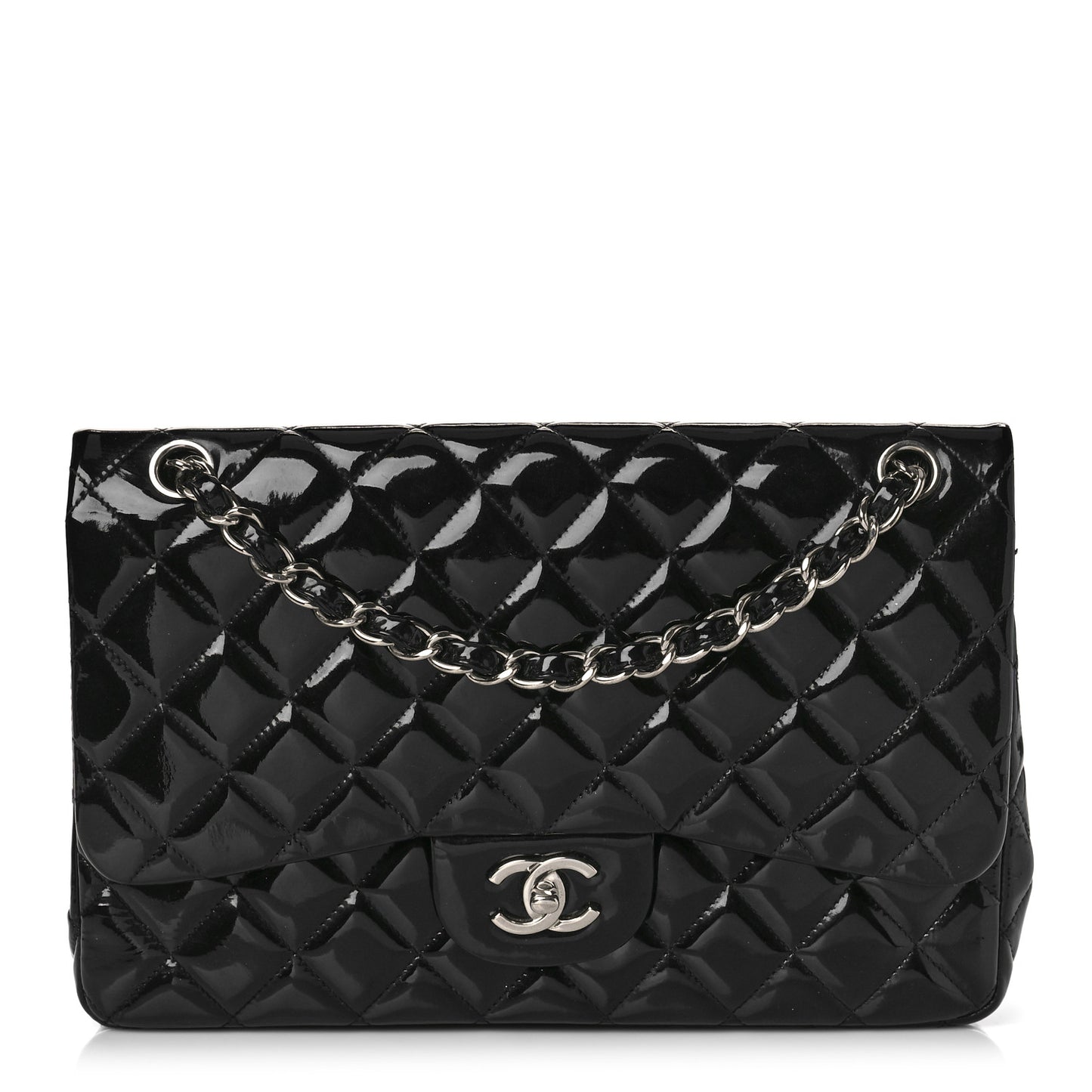 Patent Quilted Jumbo Double Flap Black