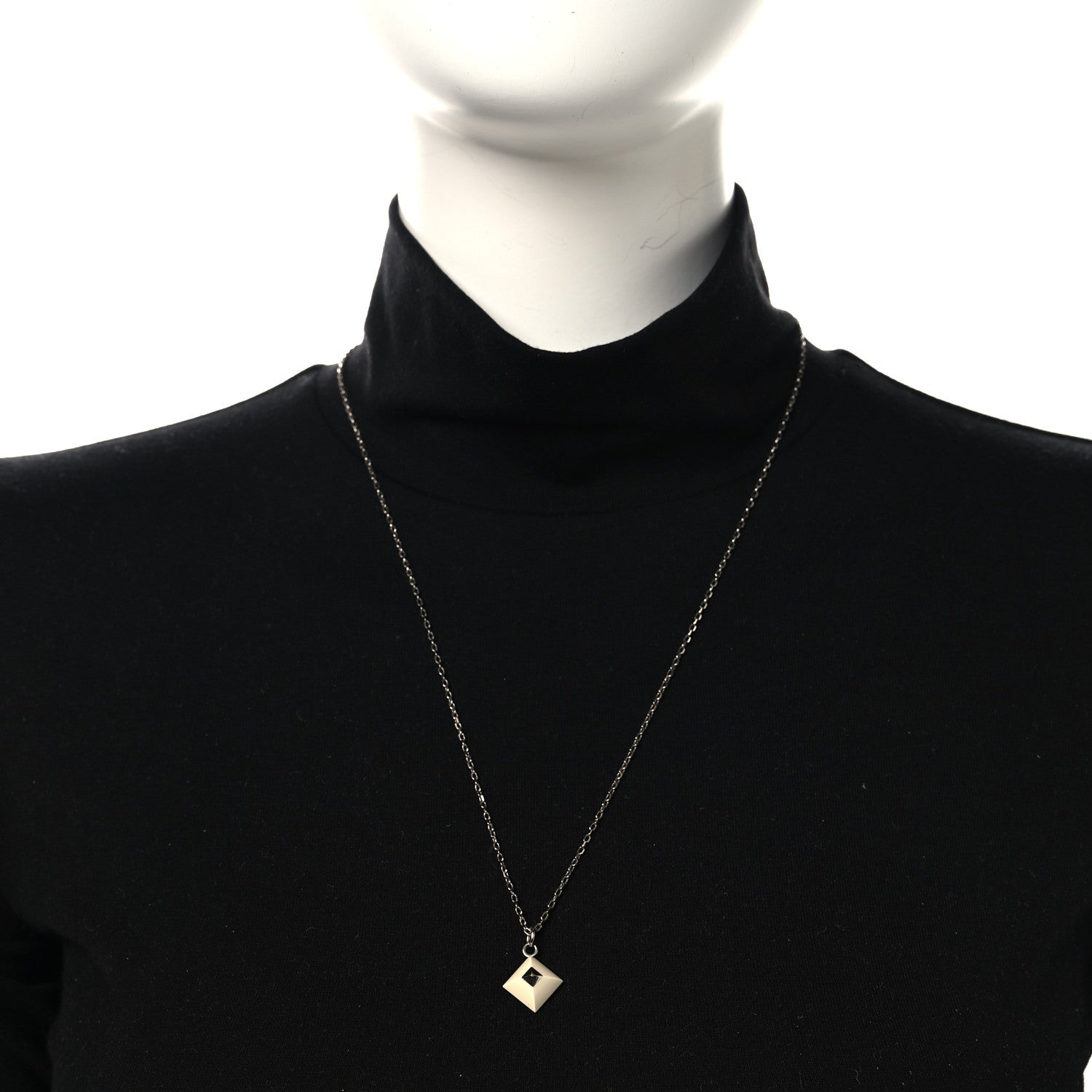 Hermes Palladium Plated Medor Folk Pendant Necklace White 2 of 6