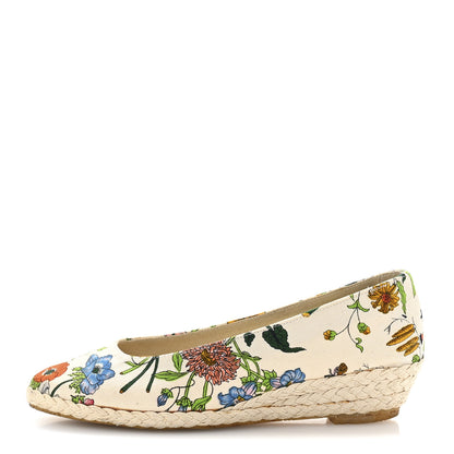 Gucci Canvas Flora Print Espadrilles Short Wedges 37 White Multicolor 1 of 9