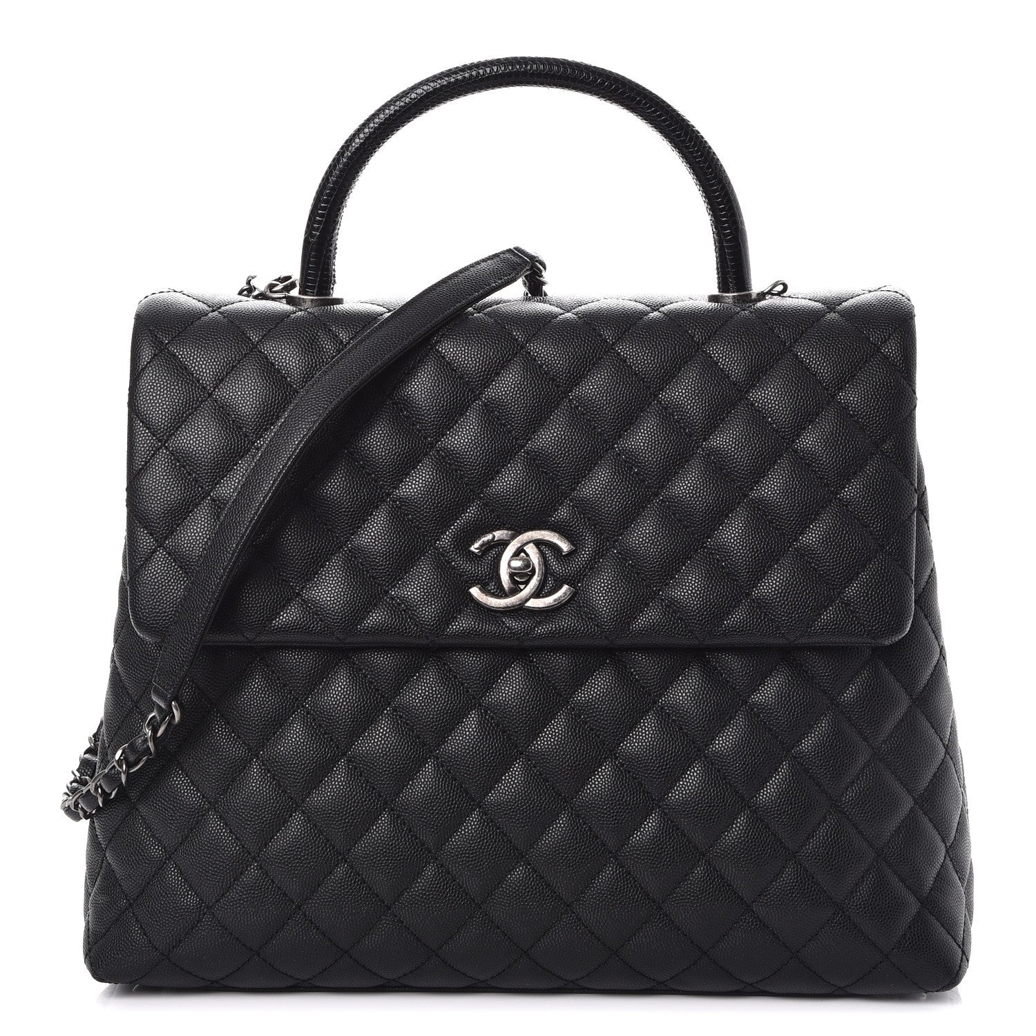 Chanel Caviar Lizard Quilted Large Coco Handle Flap Black 1 of 8