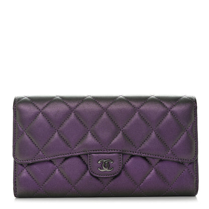 Chanel Iridescent Lambskin Quilted Large Gusset Flap Wallet Purple 1 of 16
