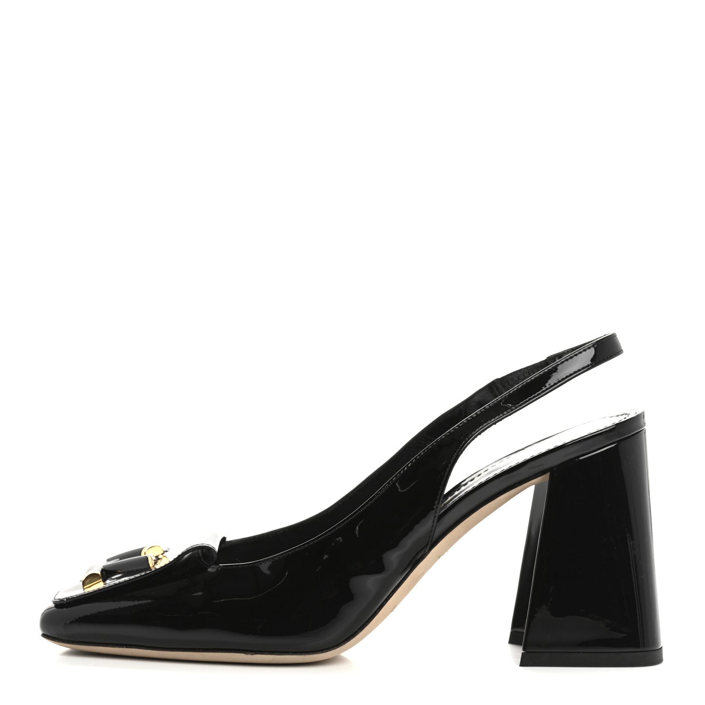 Patent Calfskin Shake Slingback Pumps 38 Black