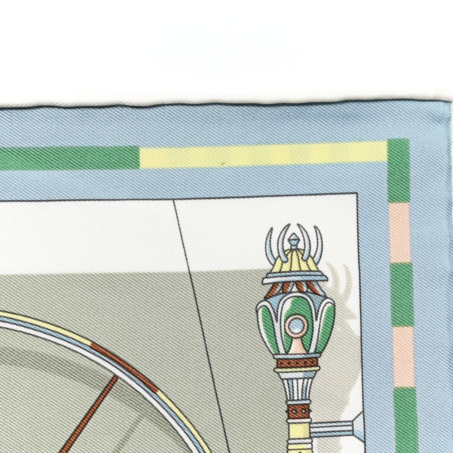 Hermes Silk Voitures en Equilibre Scarf 45 Vert Amande Bleu Glacier Jaune 5 of 8