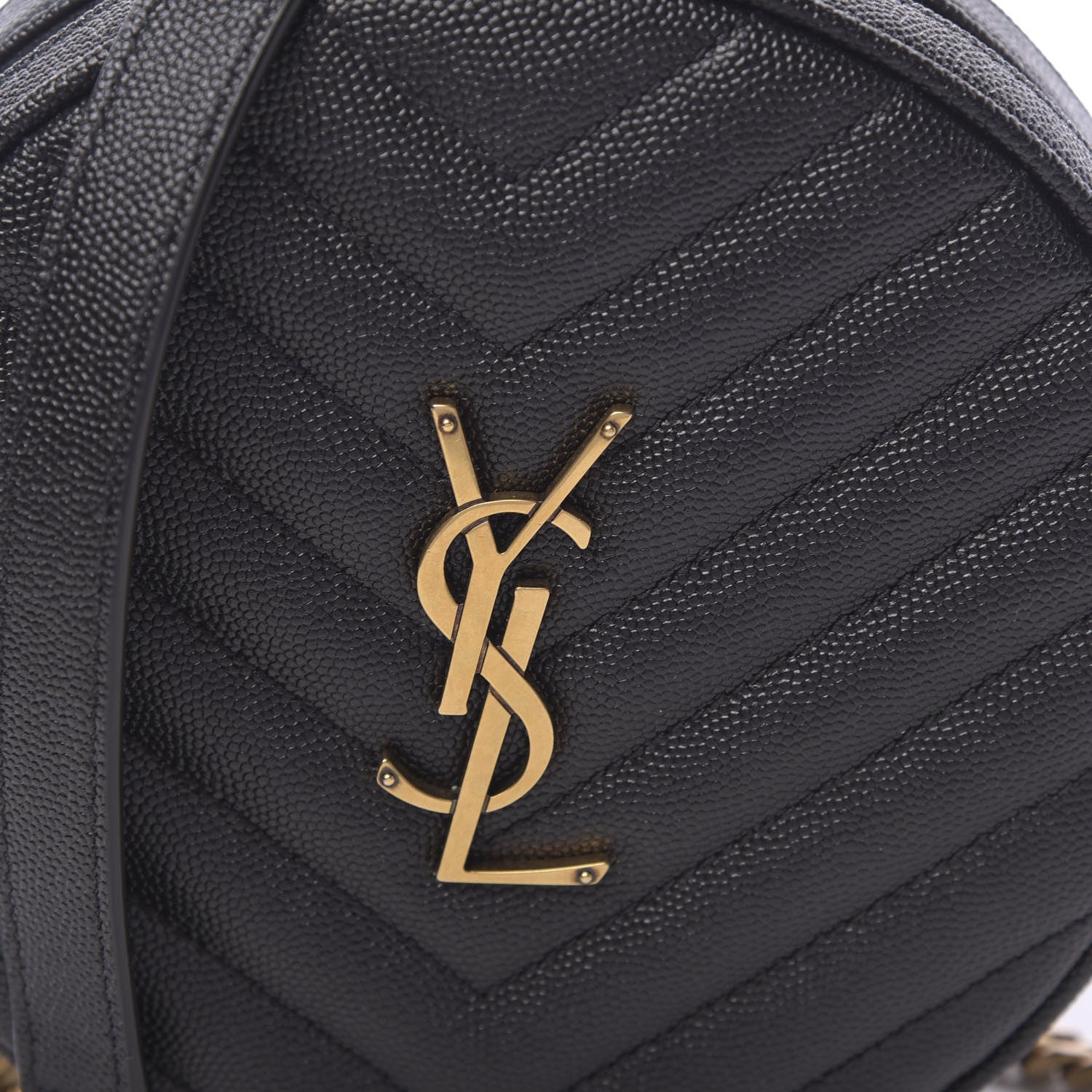 Saint Laurent Grain De Poudre Matelasse Chevron Quilted Round Vinyle Camera Bag Black 7 of 10