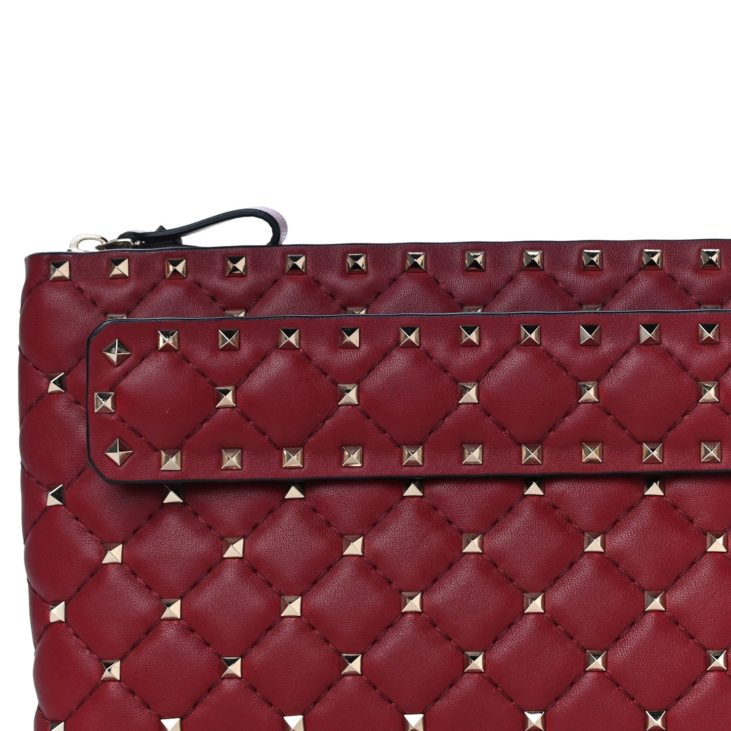 Nappa Rockstud Spike Side Slip Zip Clutch Rubino