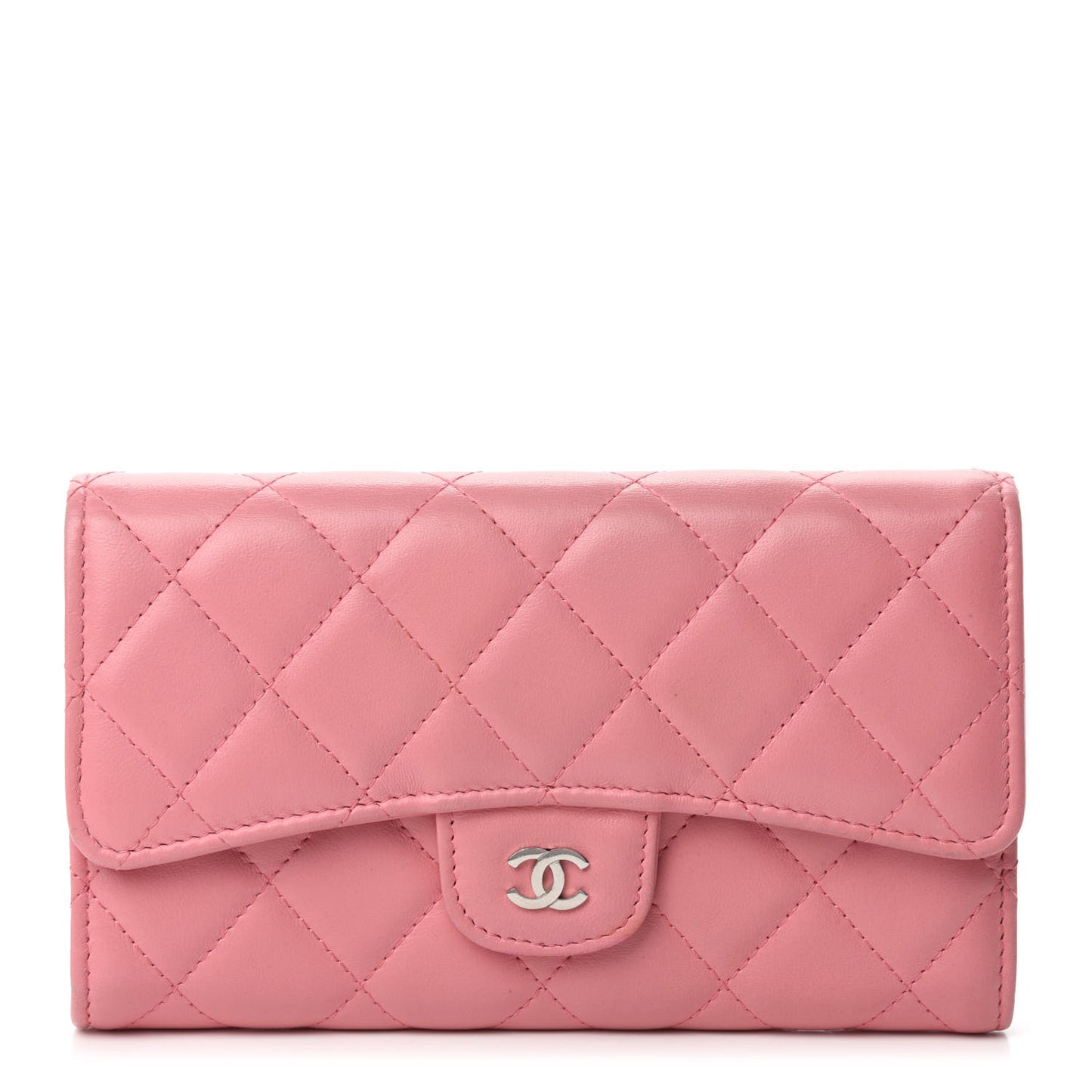 Lambskin Quilted Large Flap Wallet Pink