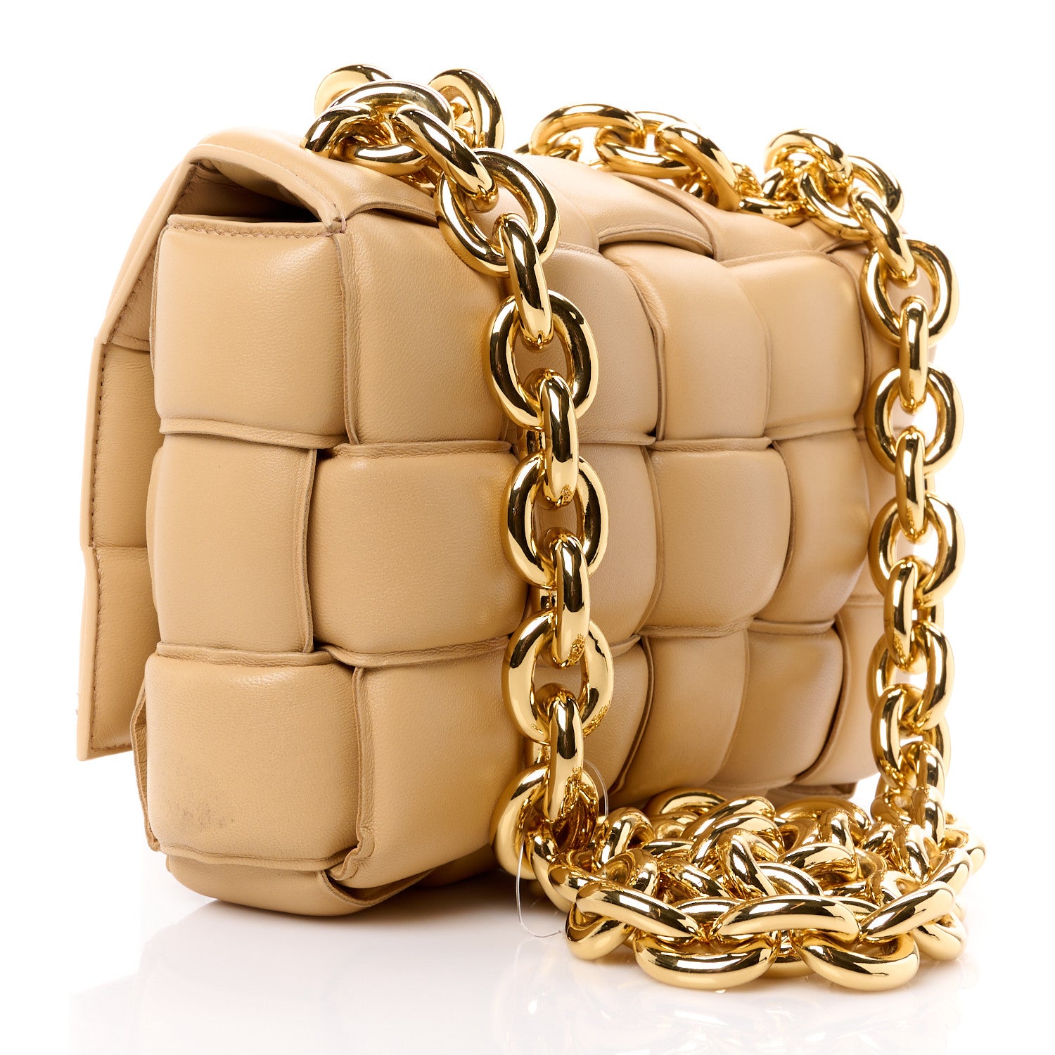 Bottega Veneta Lambskin Maxi Intreccio Padded Chain Cassette Crossbody Bag Almond 3 of 14