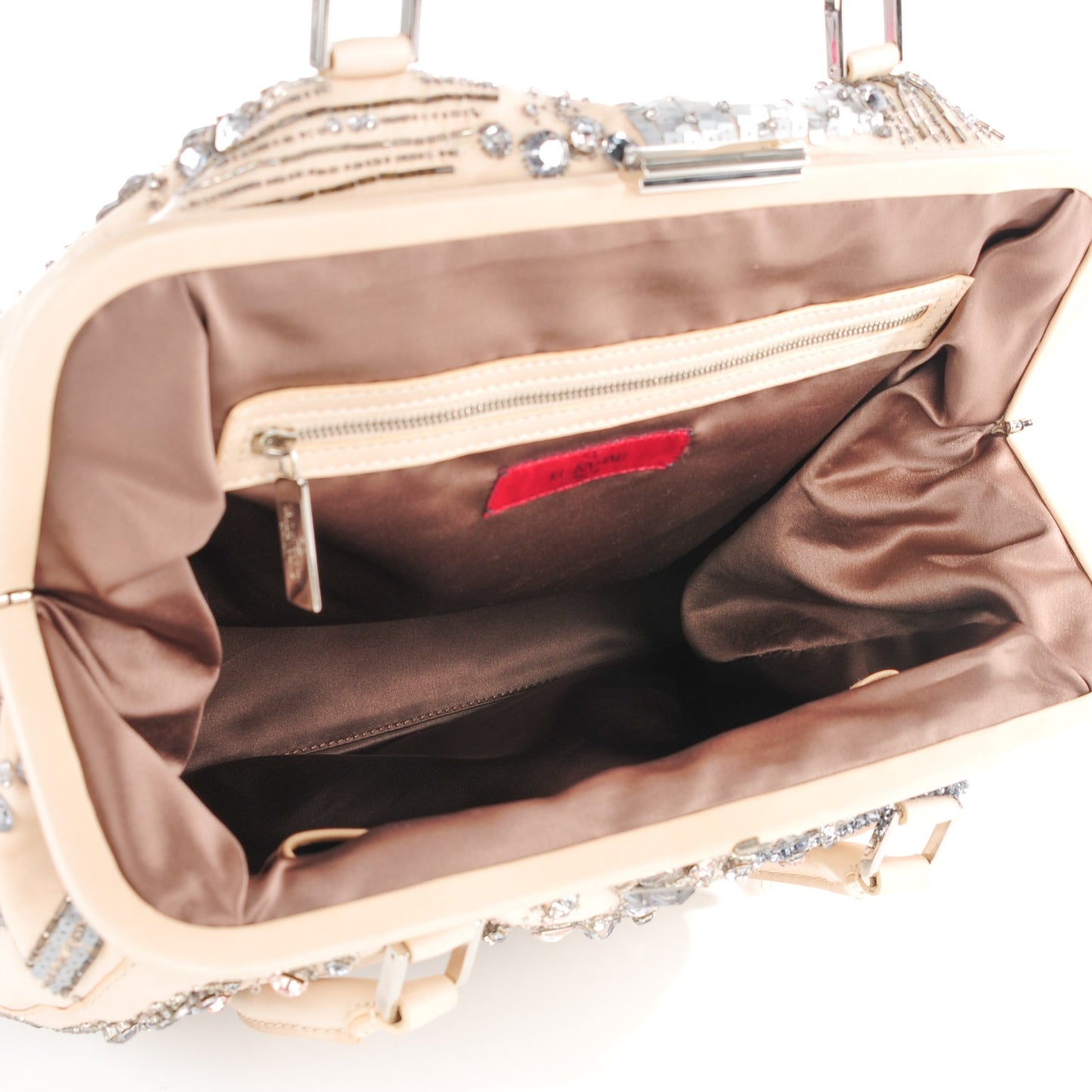 Feather Sequin Alice Glam Frame Satchel Beige