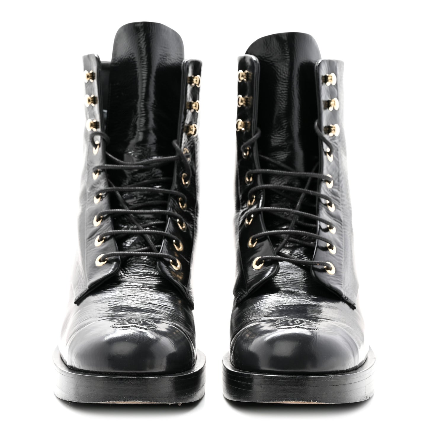 Shiny Goatskin Cap Toe Combat Boots 40.5 Black Dark Grey