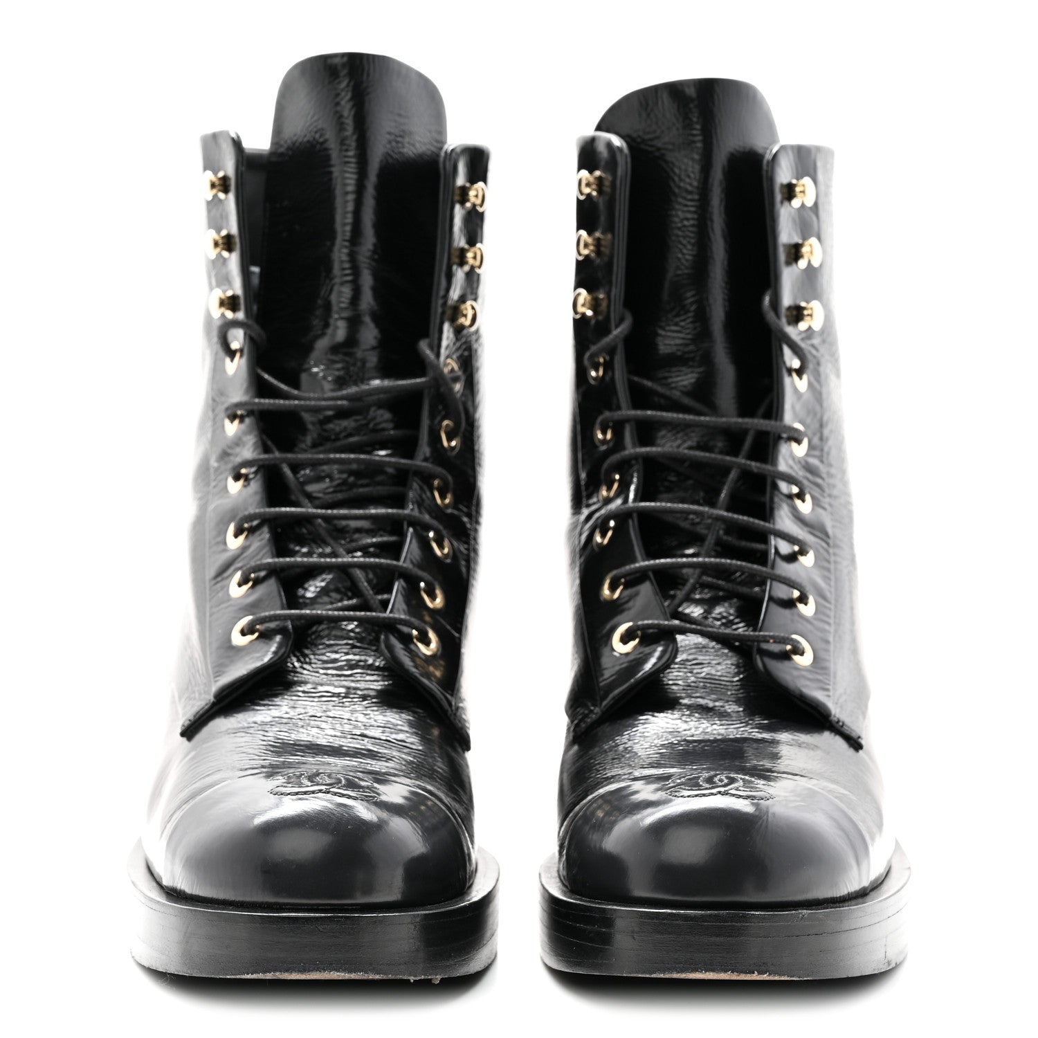 Chanel Shiny Goatskin Cap Toe Combat Boots 40.5 Black Dark Grey 2 of 19