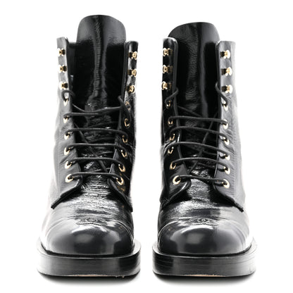 Chanel Shiny Goatskin Cap Toe Combat Boots 40.5 Black Dark Grey 2 of 19