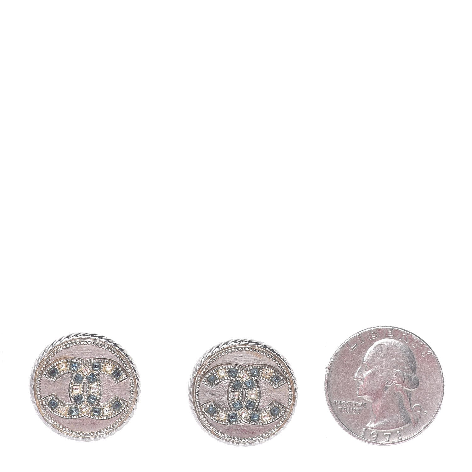 Chanel Baguette Crystal CC Earrings Silver Light Blue 2 of 5