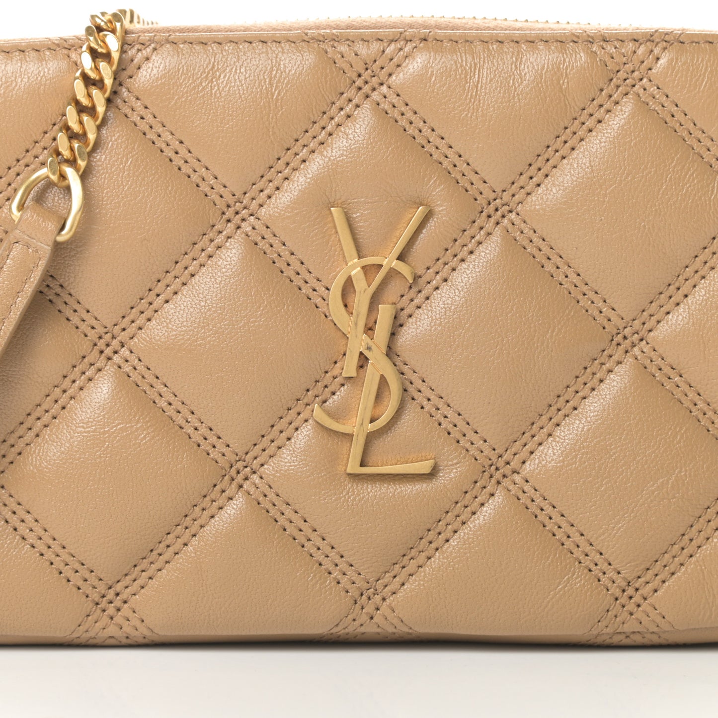 Grained Lambskin Quilted Mini Becky Double Zip Bag Natural Tan