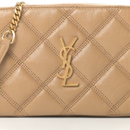 Saint Laurent Grained Lambskin Quilted Mini Becky Double Zip Bag Natural Tan 10 of 12