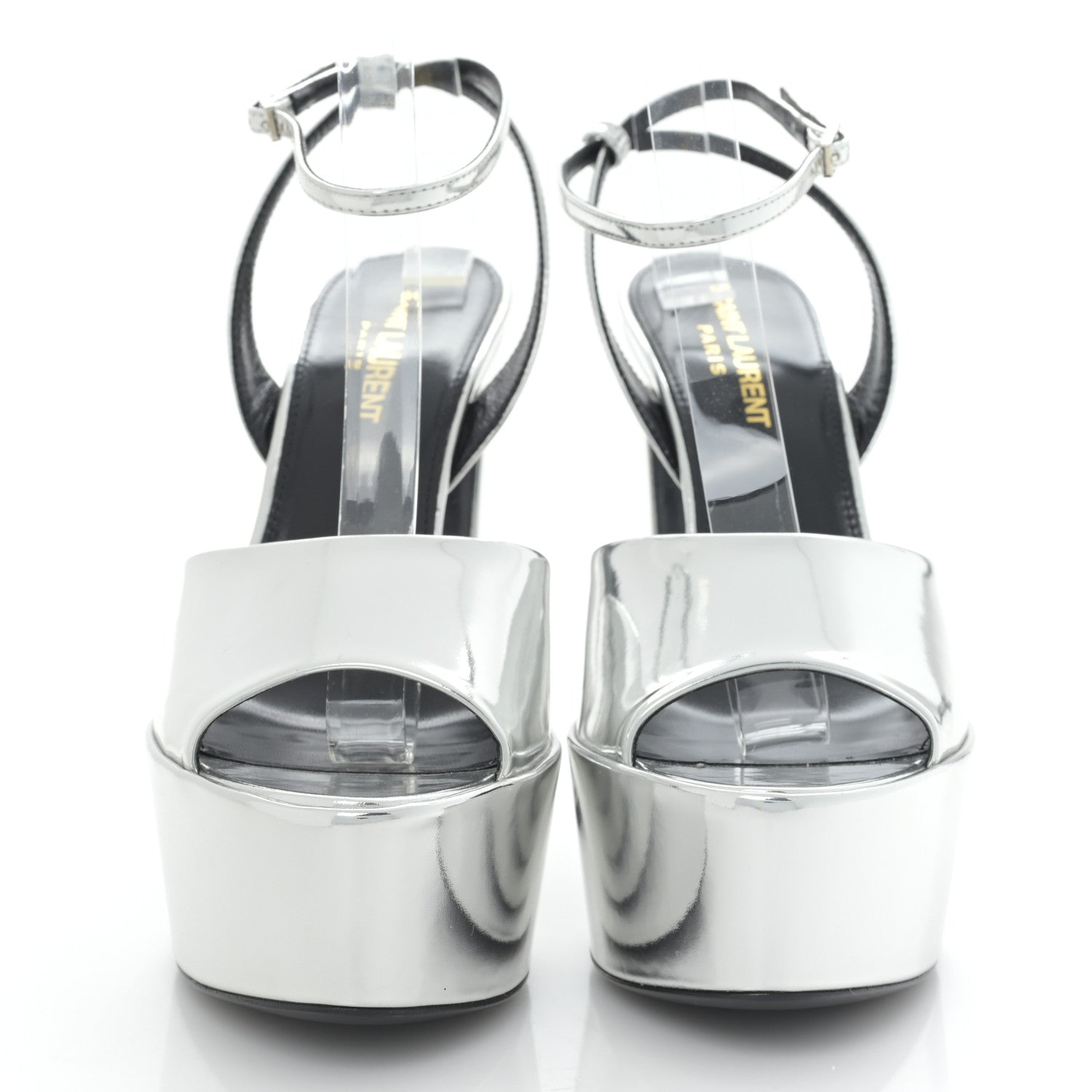 Saint Laurent Metallic Patent Jodie 95 Platform Sandals 37 Silver 2 of 8