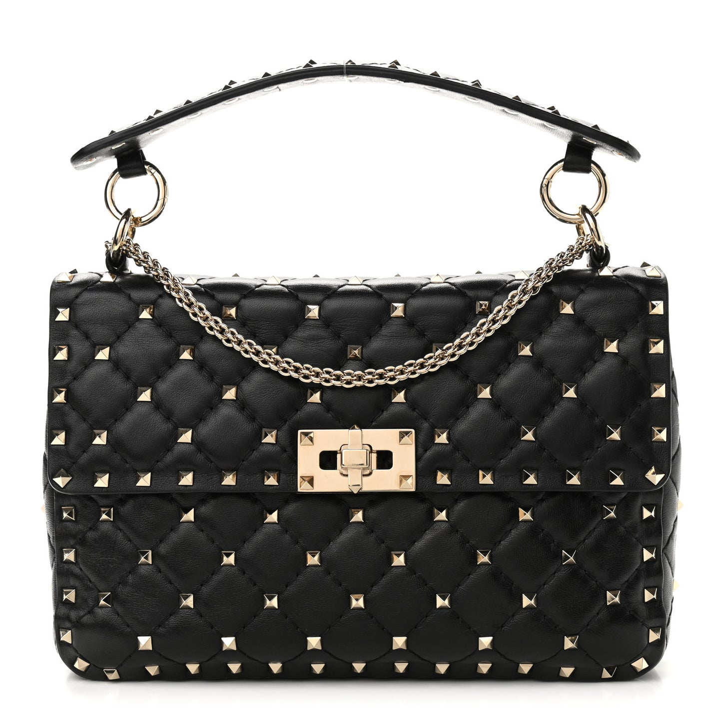 Lambskin Medium Rockstud Spike Shoulder Bag Black