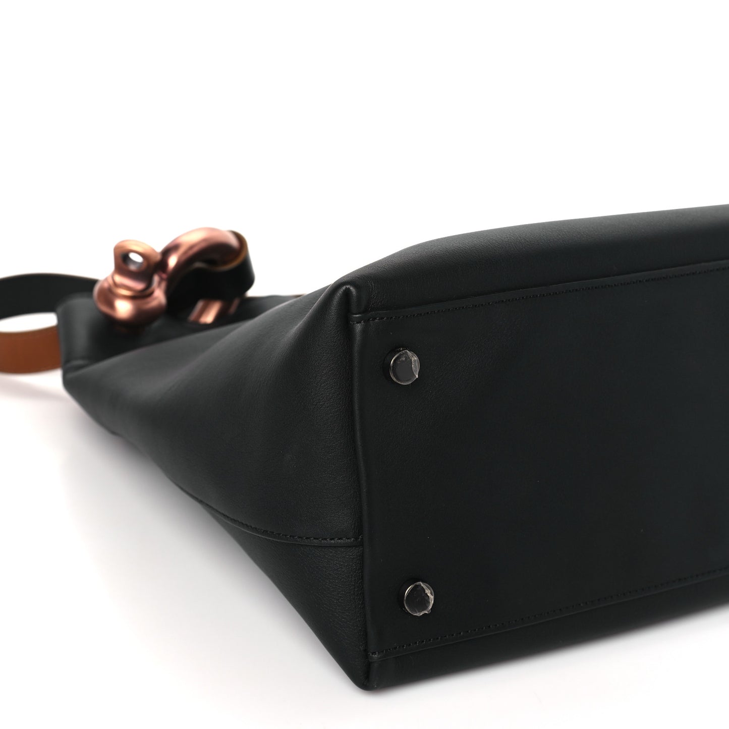 Calfskin Fisherman Hook Drawstring Hobo Bag Black