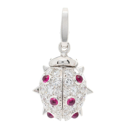 Cartier 18K White Gold Diamond Ruby Ladybug Charm 1 of 6