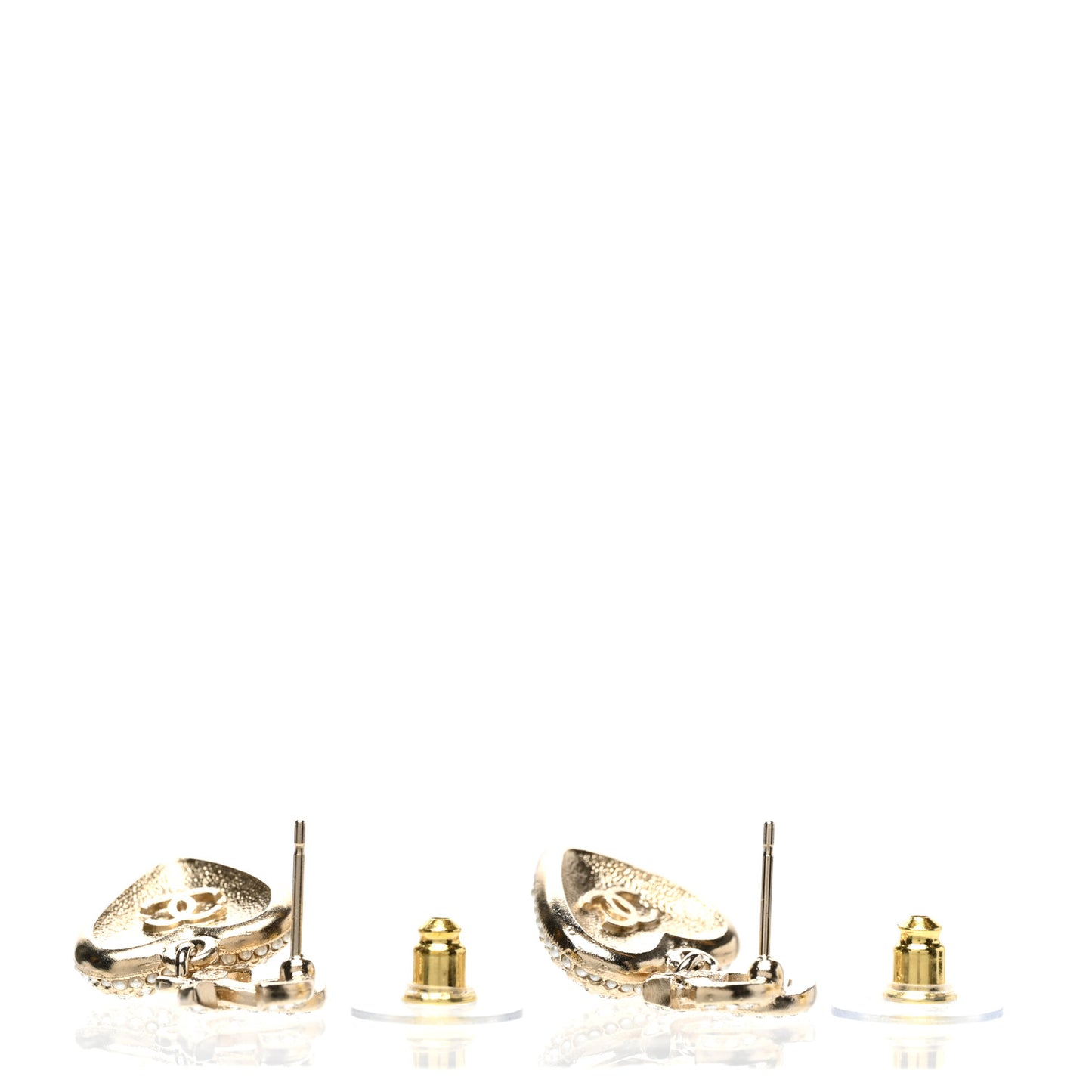 Pearl Crystal CC Heart Drop Earrings Gold White