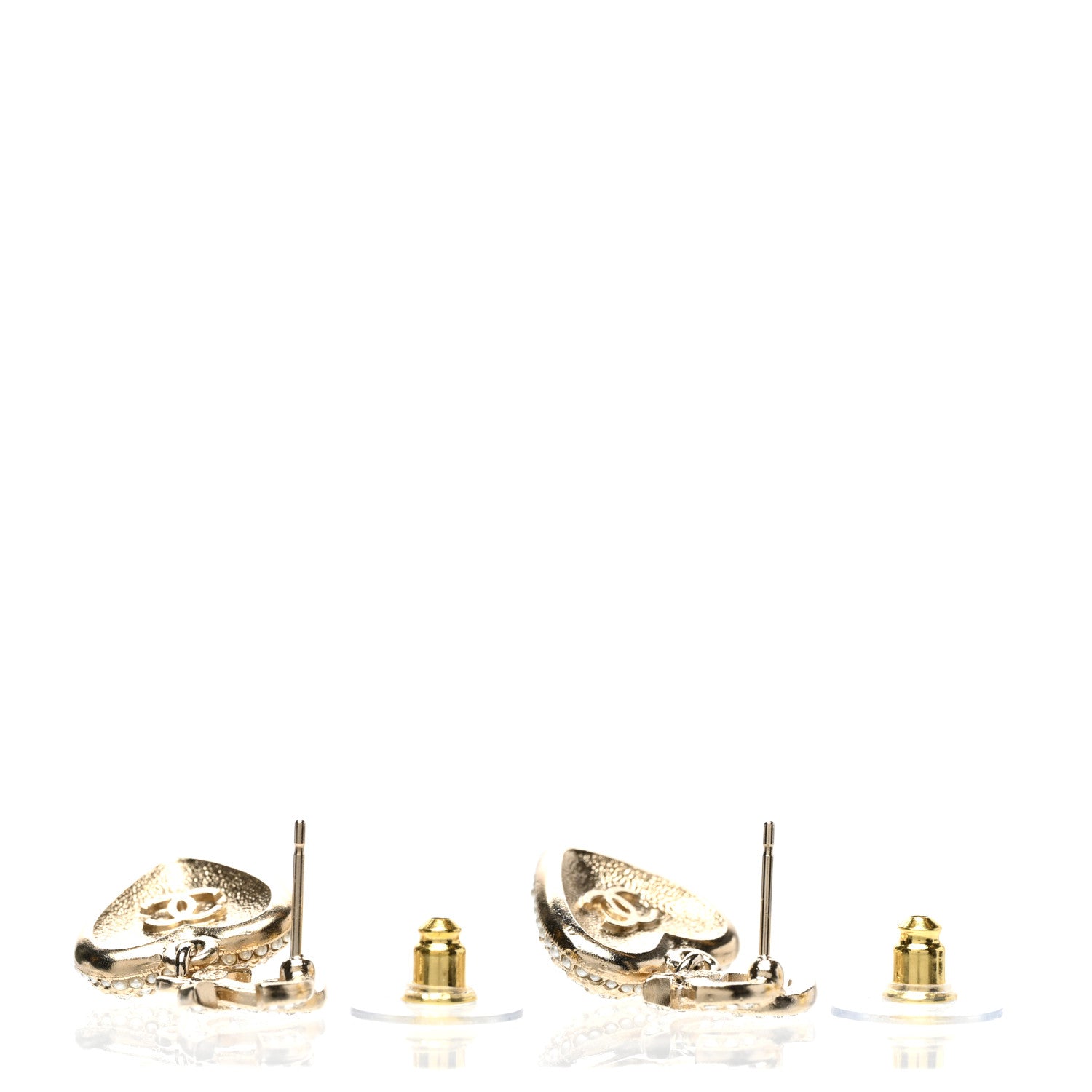 Chanel Pearl Crystal CC Heart Drop Earrings Gold White 3 of 5