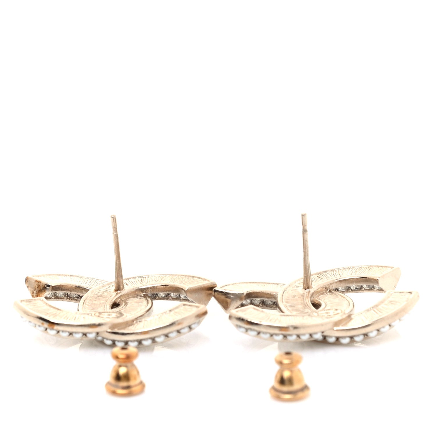 Chanel Crystal Pearl Chain Mania CC Earrings Gold 3 of 3