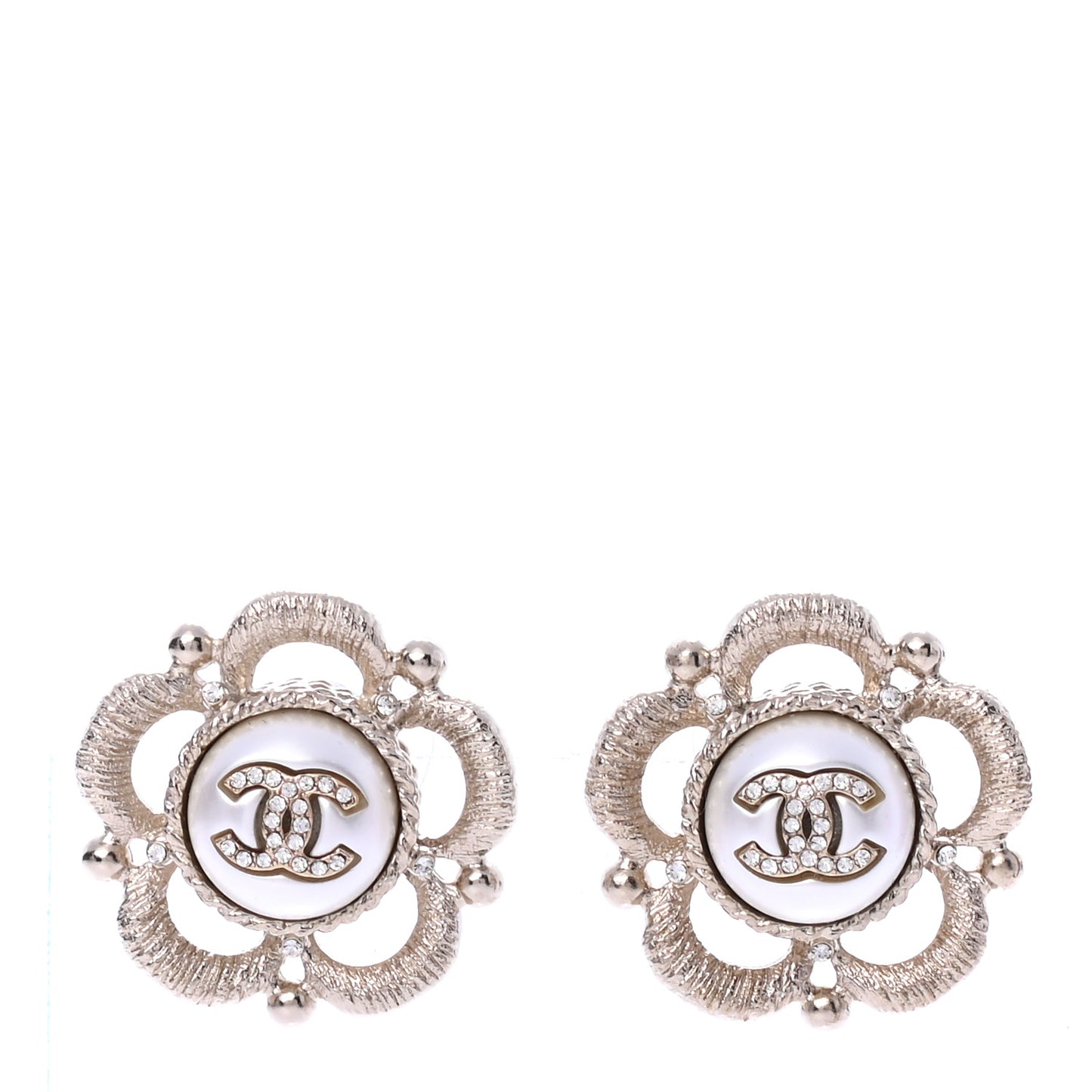 Pearl Crystal CC Earrings Gold