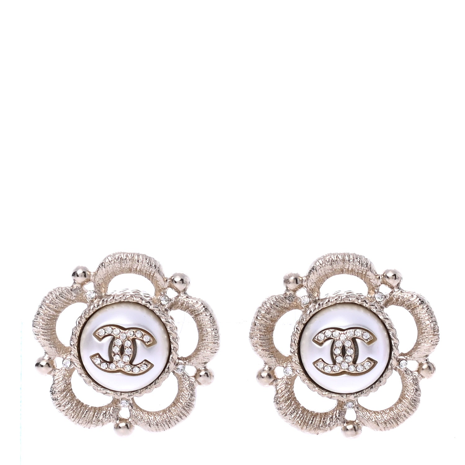 Chanel Pearl Crystal CC Earrings Gold 1 of 3