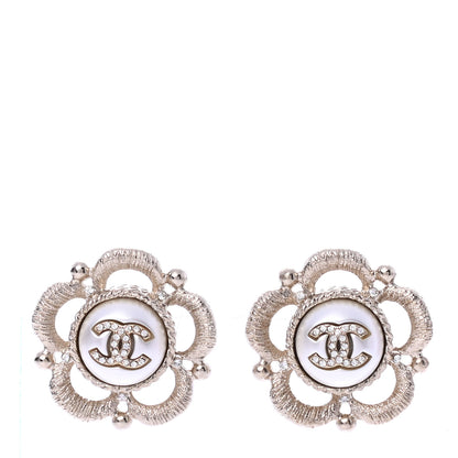 Chanel Pearl Crystal CC Earrings Gold 1 of 3