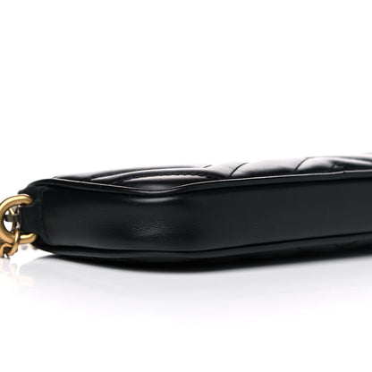 Gucci Calfskin Matelasse Mini GG Marmont Chain Crossbody Bag Black 9 of 11