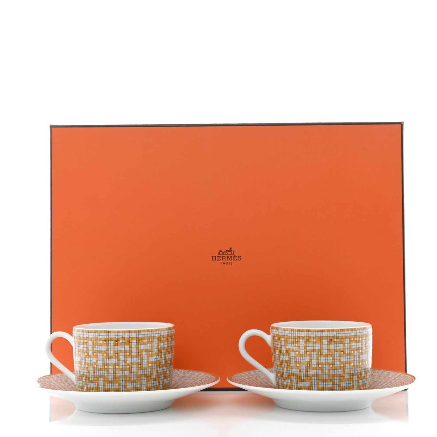 Hermes Porcelain Mosaique Au 24 Gold Tea Cup And Saucer Set Of 2 9 of 9