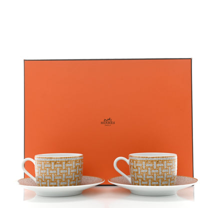 Hermes Porcelain Mosaique Au 24 Gold Tea Cup And Saucer Set Of 2 9 of 9