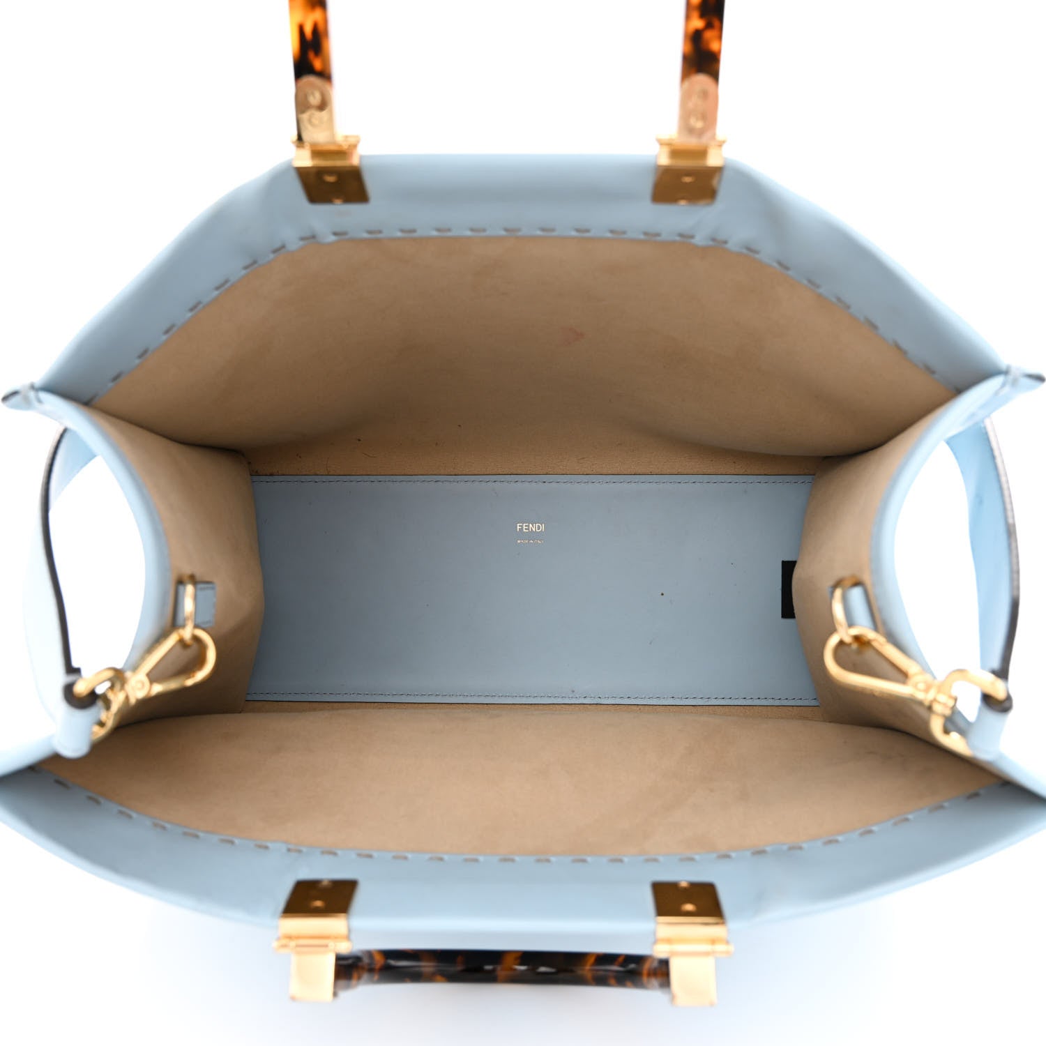 Fendi Vitello King Plexiglass Logo Embossed Medium Fendi Sunshine Shopper Tote Azzurro Baby 5 of 13