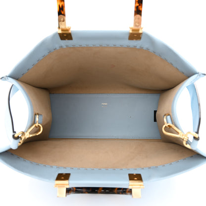 Fendi Vitello King Plexiglass Logo Embossed Medium Fendi Sunshine Shopper Tote Azzurro Baby 5 of 13
