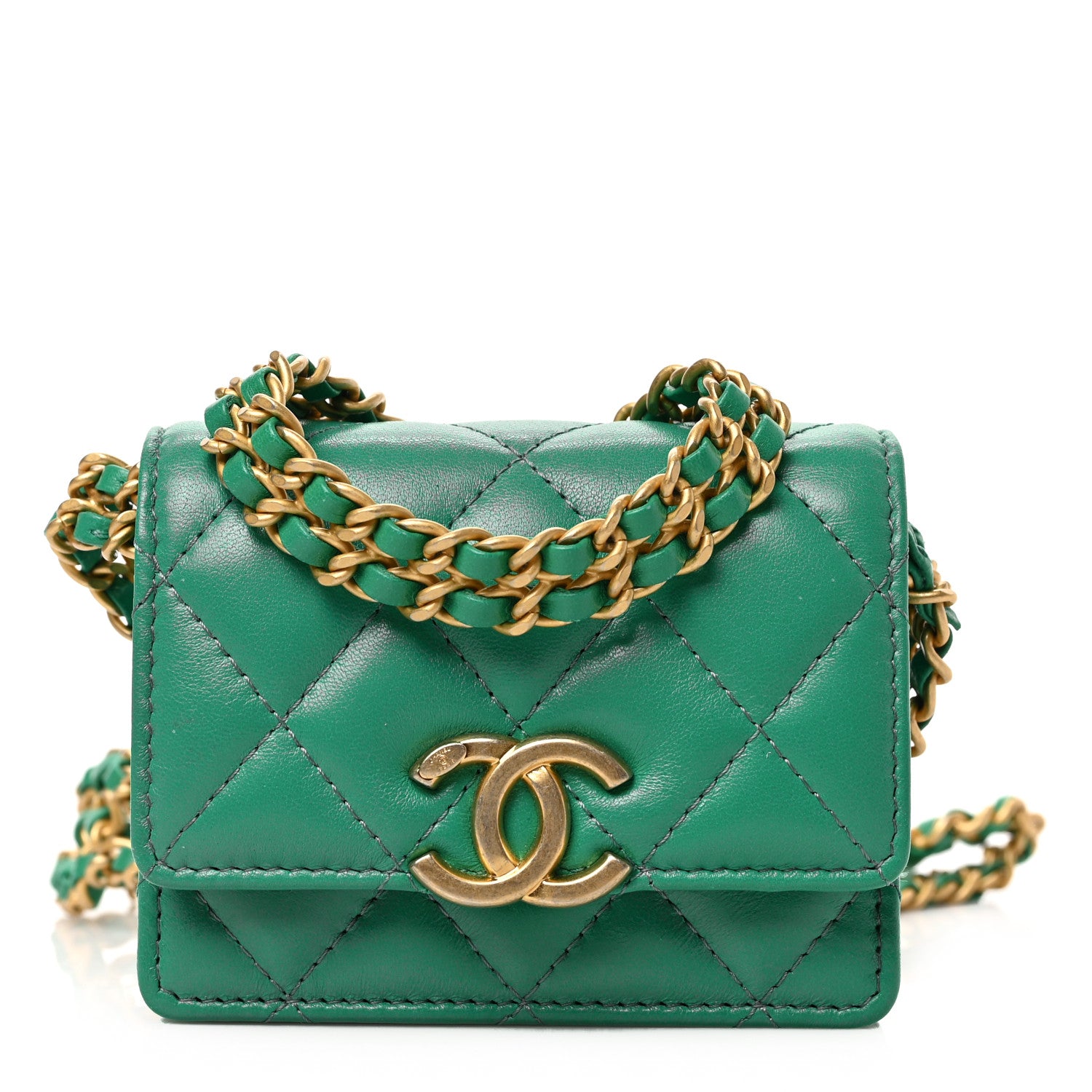 Chanel Lambskin Quilted Clutch With Chain Green 1 of 9