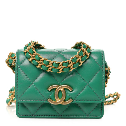 Chanel Lambskin Quilted Clutch With Chain Green 1 of 9