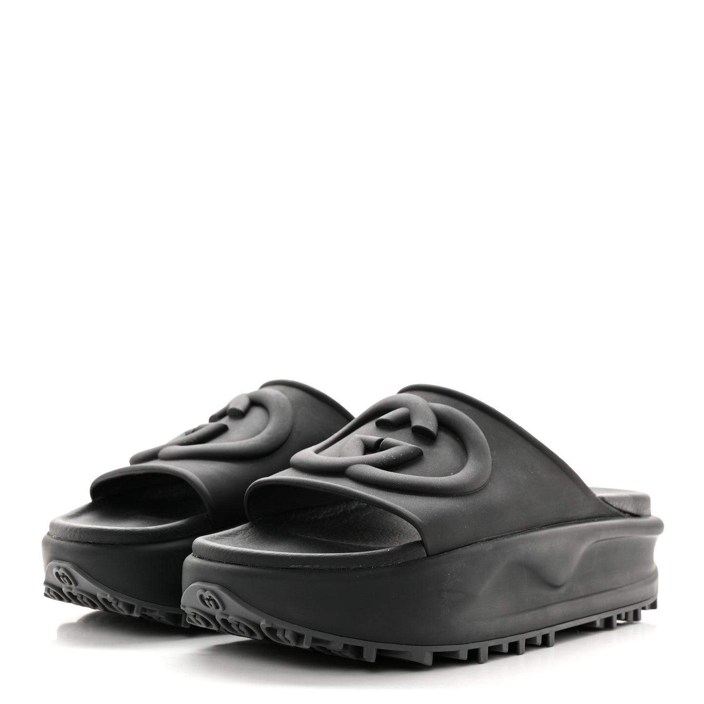 Soft Rubber Womens Interlocking G Platform 42mm Slide Sandals 36 Black