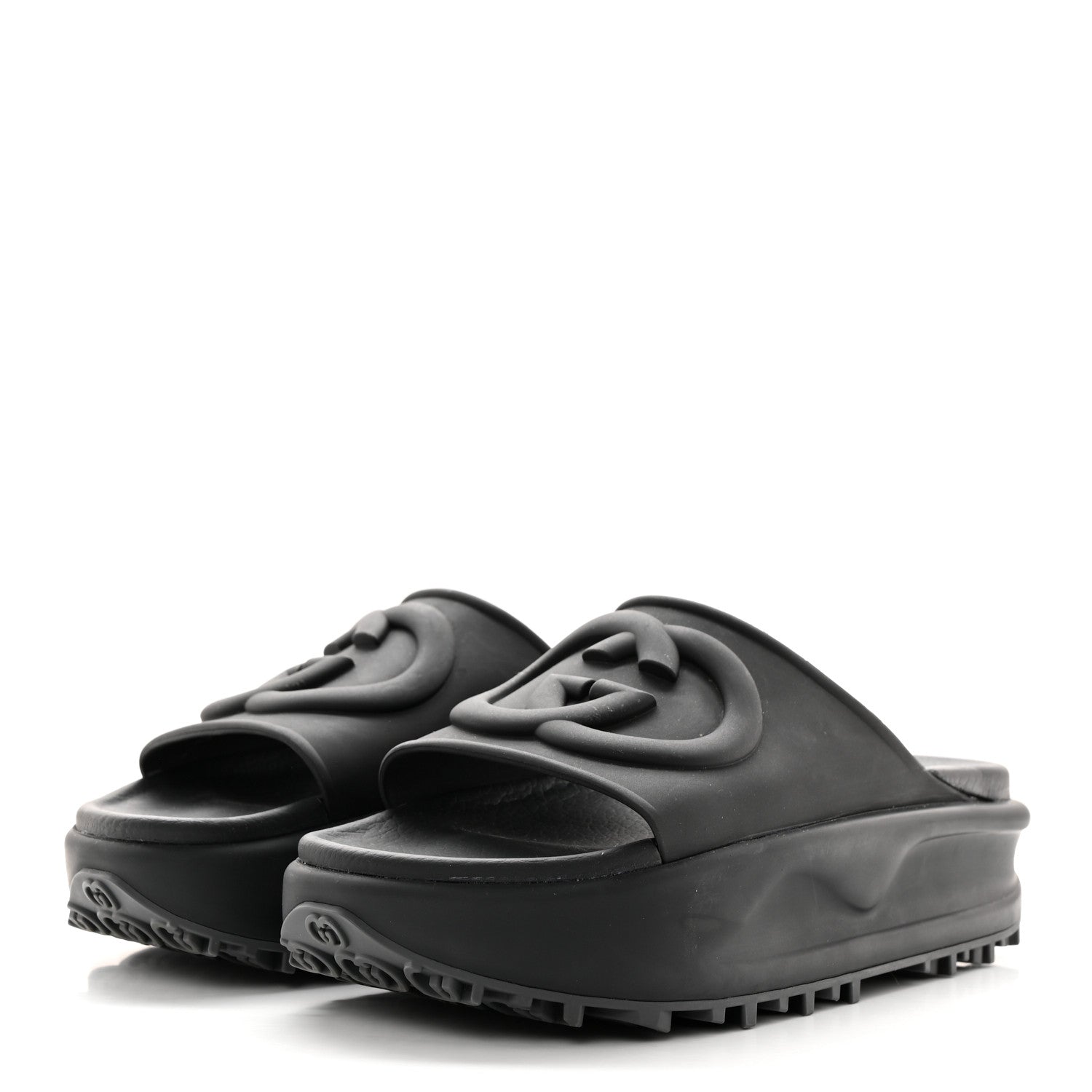 Gucci Soft Rubber Womens Interlocking G Platform 42mm Slide Sandals 36 Black 3 of 10
