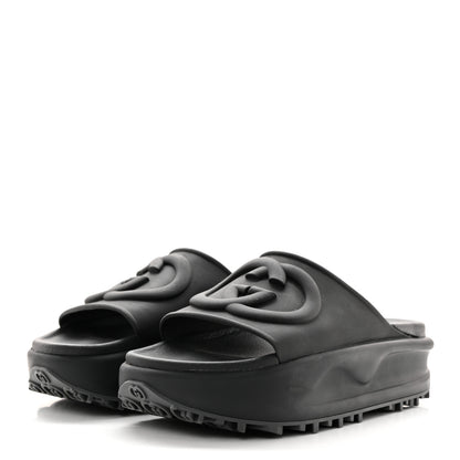 Gucci Soft Rubber Womens Interlocking G Platform 42mm Slide Sandals 36 Black 3 of 10