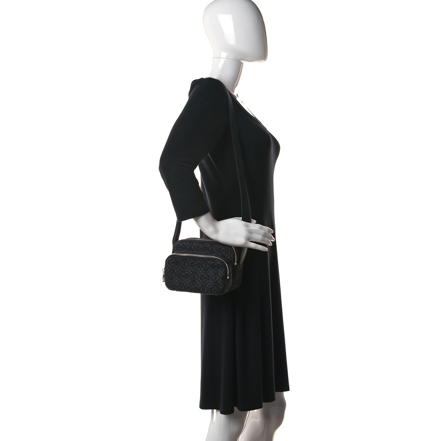 Jacquard Anagram Calfskin Mini Camera Bag Anthracite Black