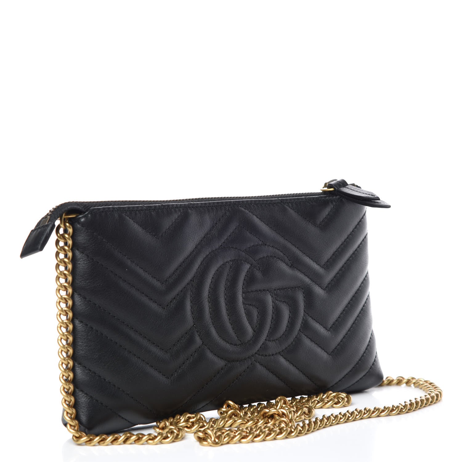 Gucci Calfskin Matelasse Mini GG Marmont Chain Bag Black 3 of 9