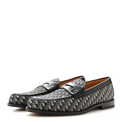 Christian Dior Calfskin Oblique Jacquard Mens Dior Granville Loafers 44 Black Beige 4 of 10