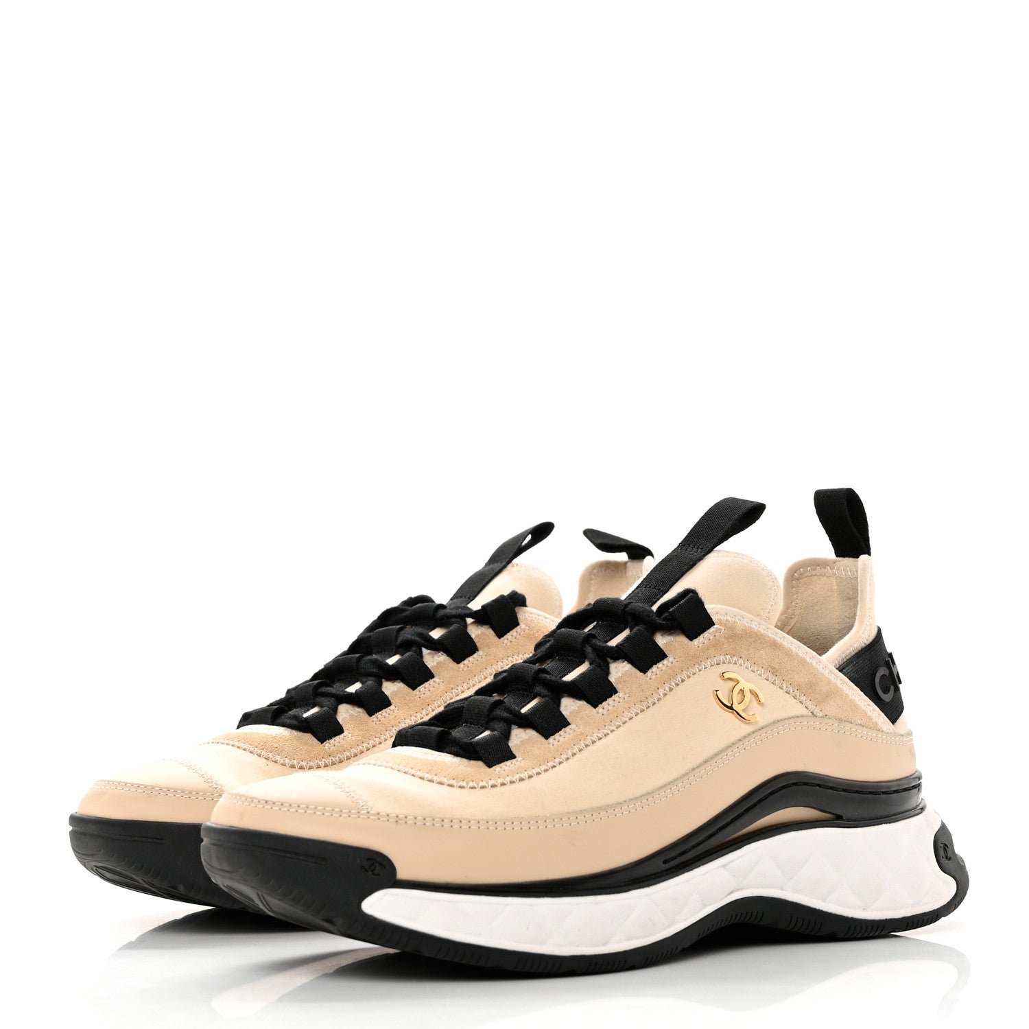 Chanel Suede Calfskin Nylon Grosgrain CC Sneakers 39 Beige 4 of 9