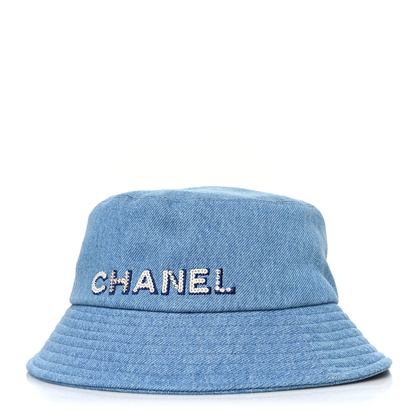Denim Sequin Cloche Logo Bucket Hat M Blue