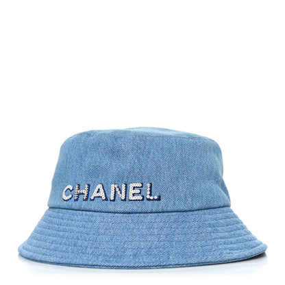 Chanel Denim Sequin Cloche Logo Bucket Hat M Blue 2 of 7