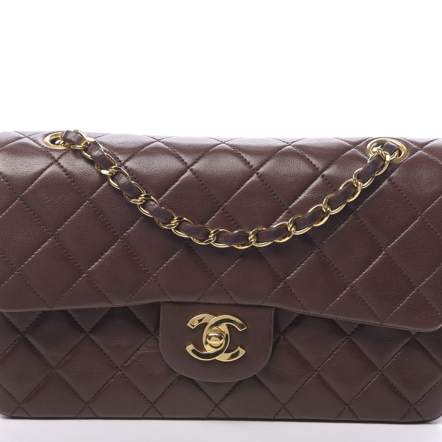 Lambskin Quilted Small Double Flap Brown