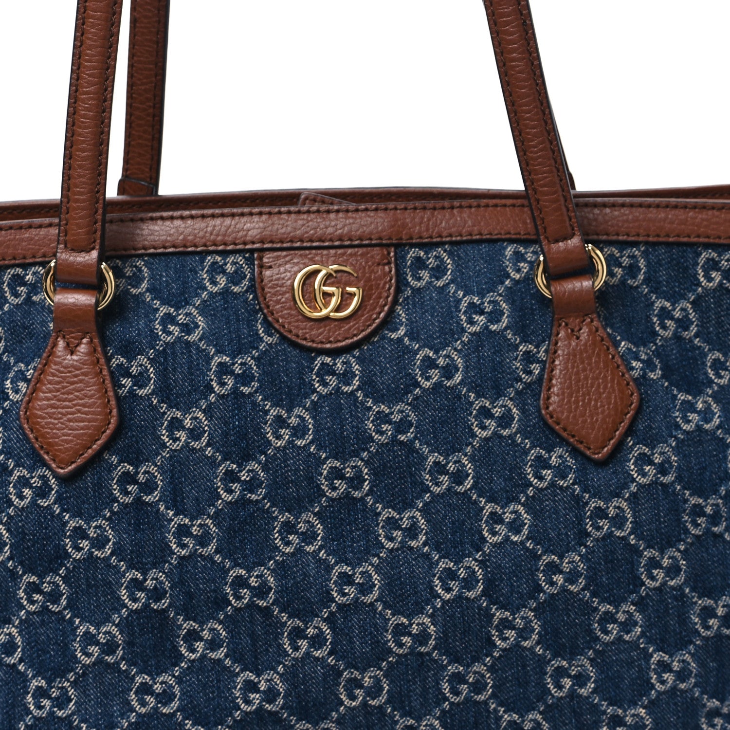 Gucci New Denim GG Monogram Medium Ophidia Shopping Tote Blue Tea Cuir 8 of 13