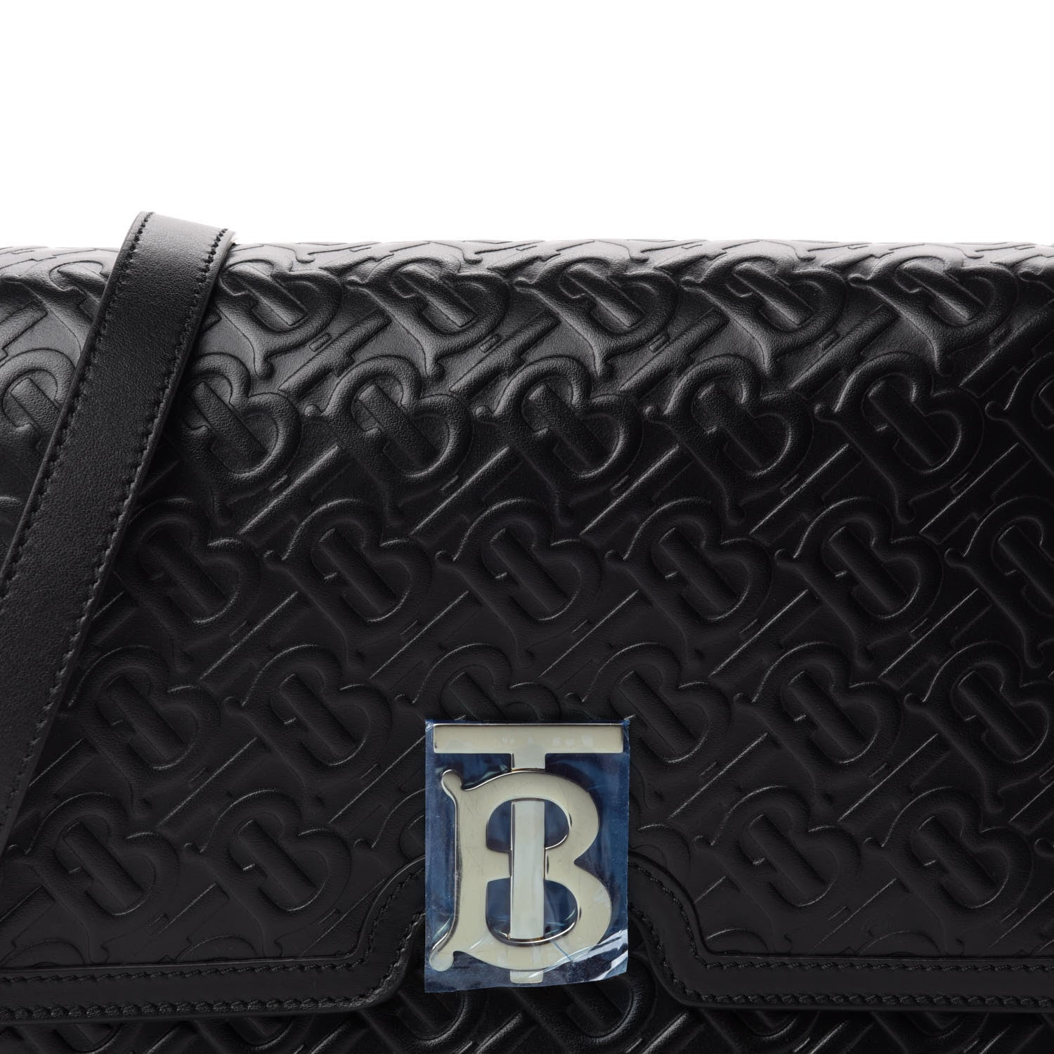 Burberry Calfskin Monogram Embossed Medium TB Bag Black 9 of 9