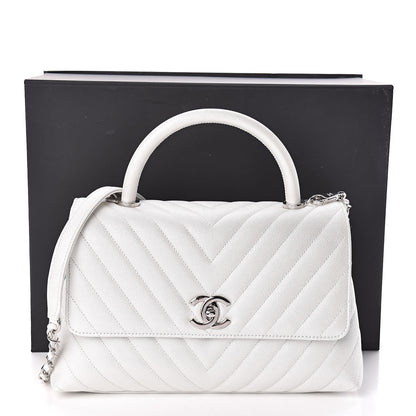 Chanel Iridescent Caviar Chevron Quilted Small Coco Handle Flap White 10 of 10